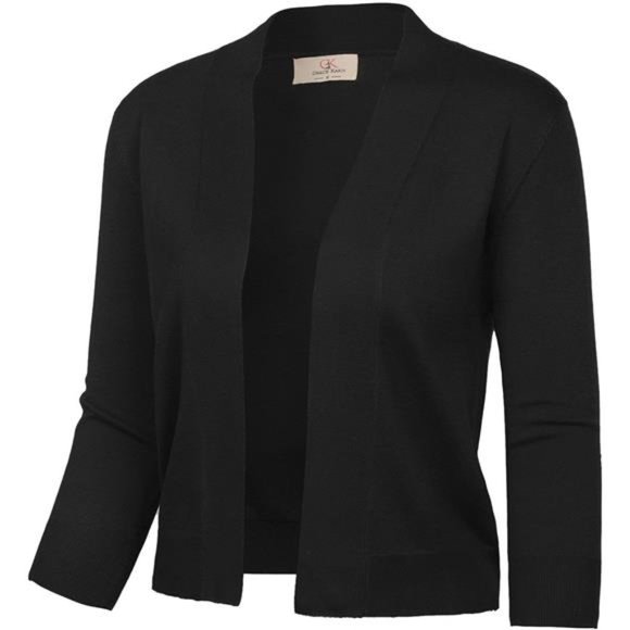 Women's 3/4 Sleeve Knit Cropped Cardigan Sweaters Open Front Bolero Shrugs Coat - Picture 1 of 7